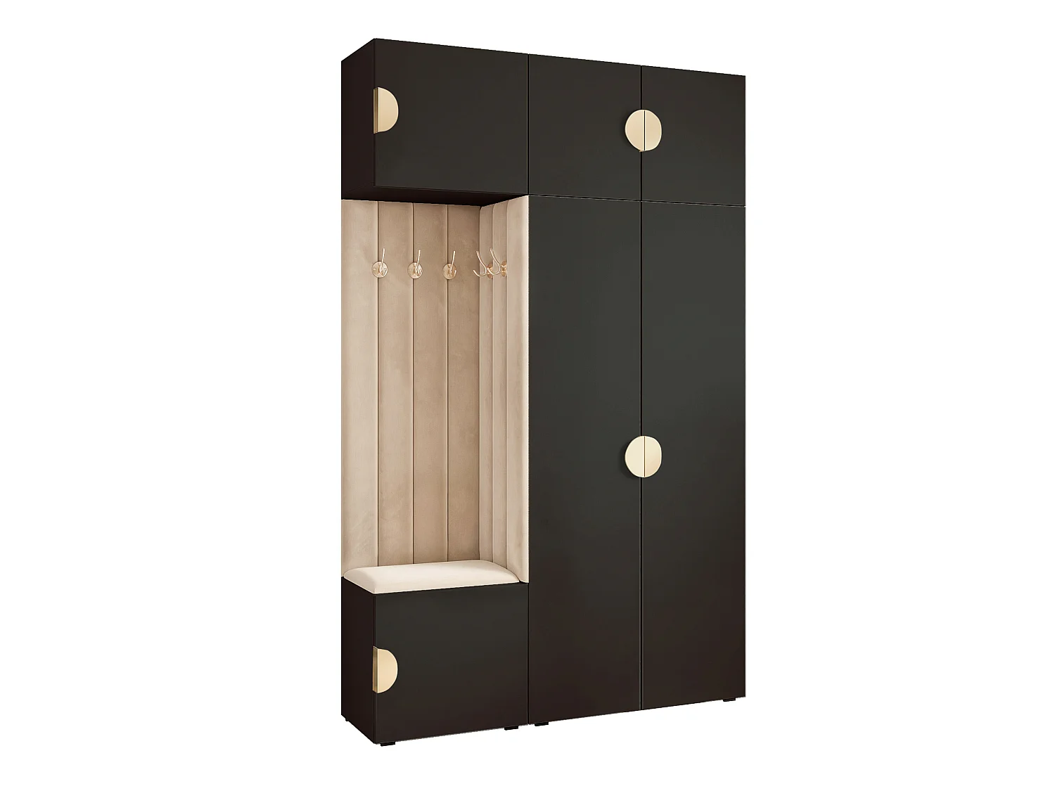 Garderobe Aria V7 Schwarz Gepolstert Samt Beige Kleiderhaken und Regalen