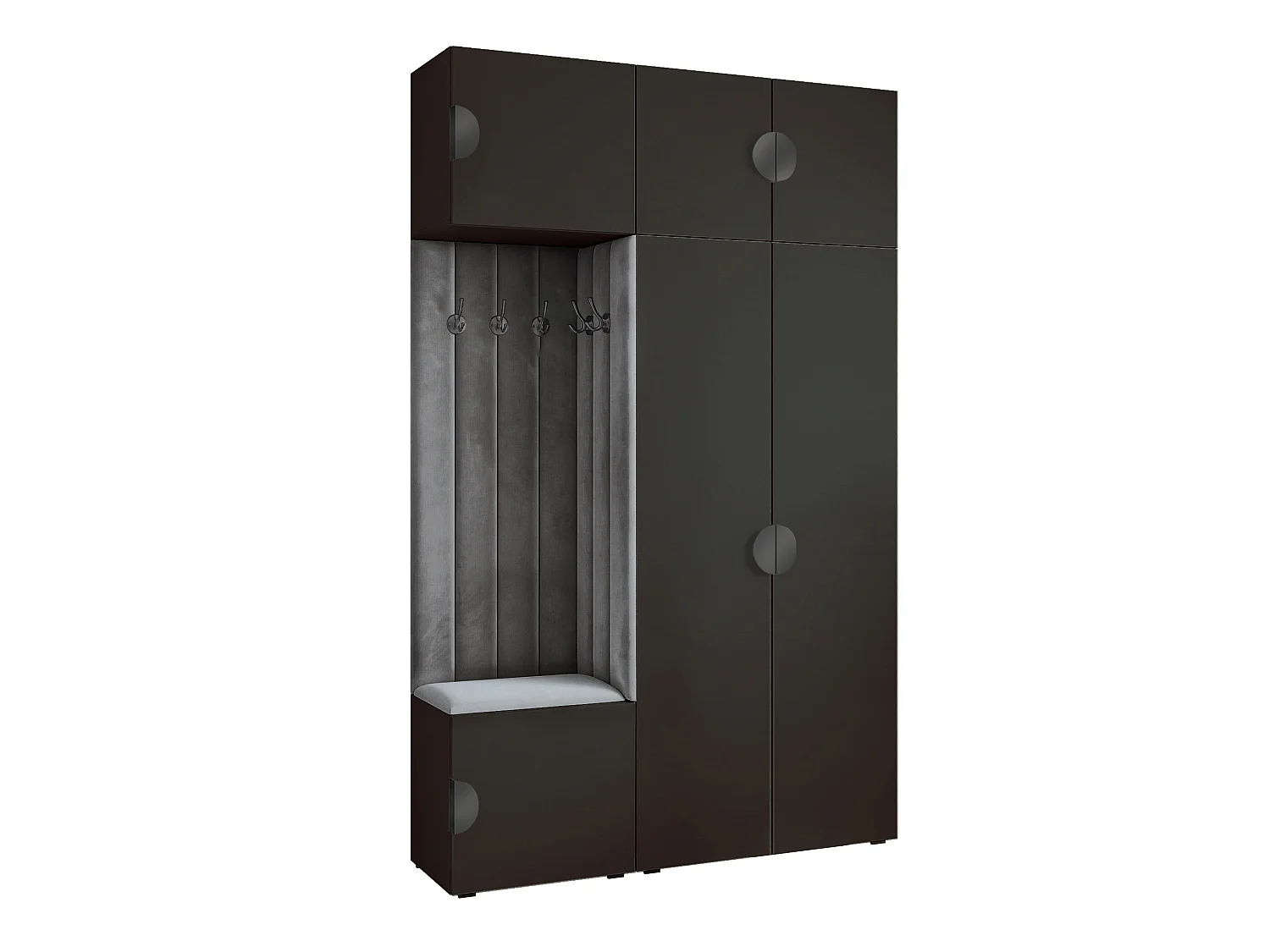 Garderobe Aria V7 Schwarz Gepolstert Samt Graphit Kleiderhaken und Regalen