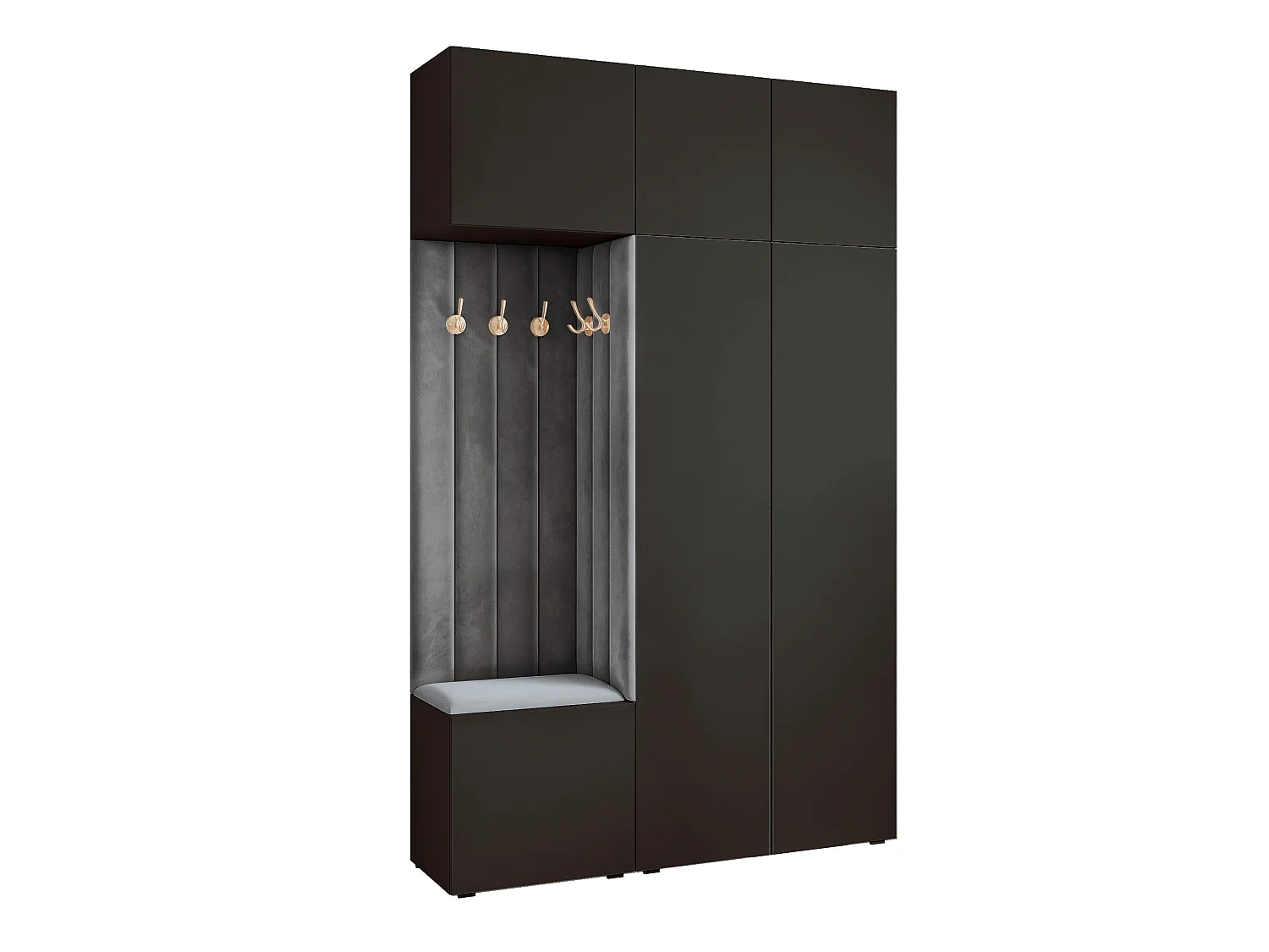 Garderobe Aria V7 Schwarz Gepolstert Samt Graphit Kleiderhaken und Regalen