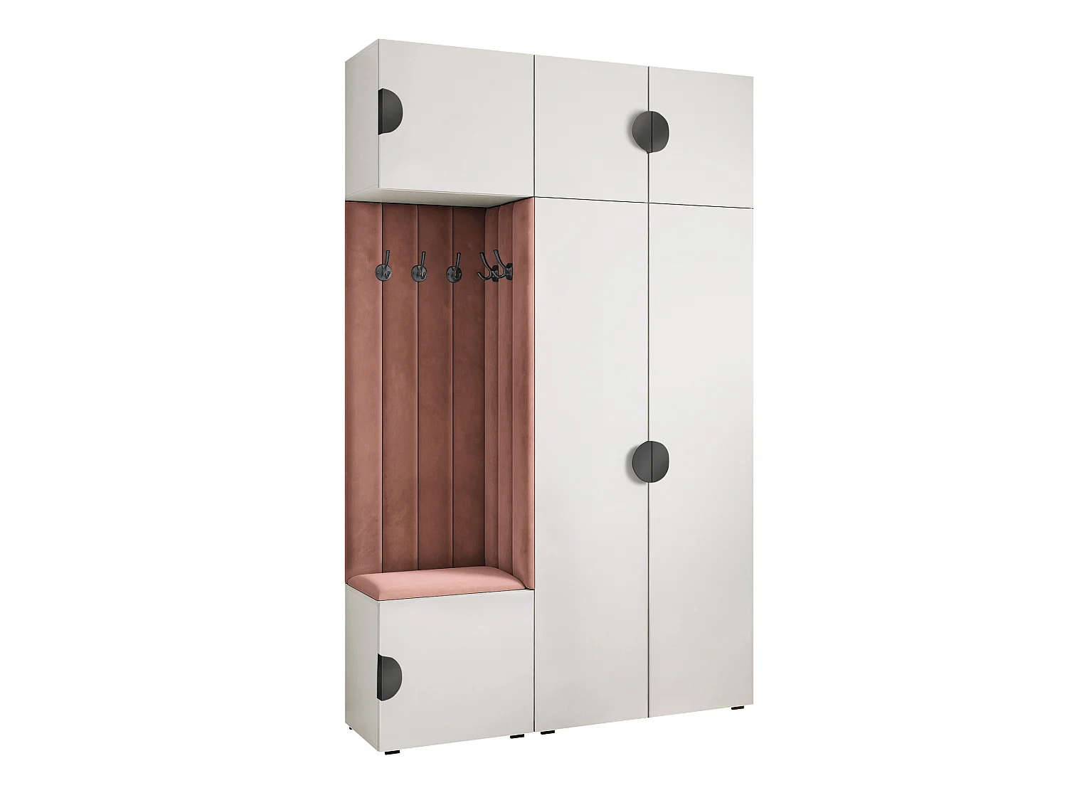 Garderobe Aria V7 Weiß Gepolstert Samt Rostrot Kleiderhaken und Regalen