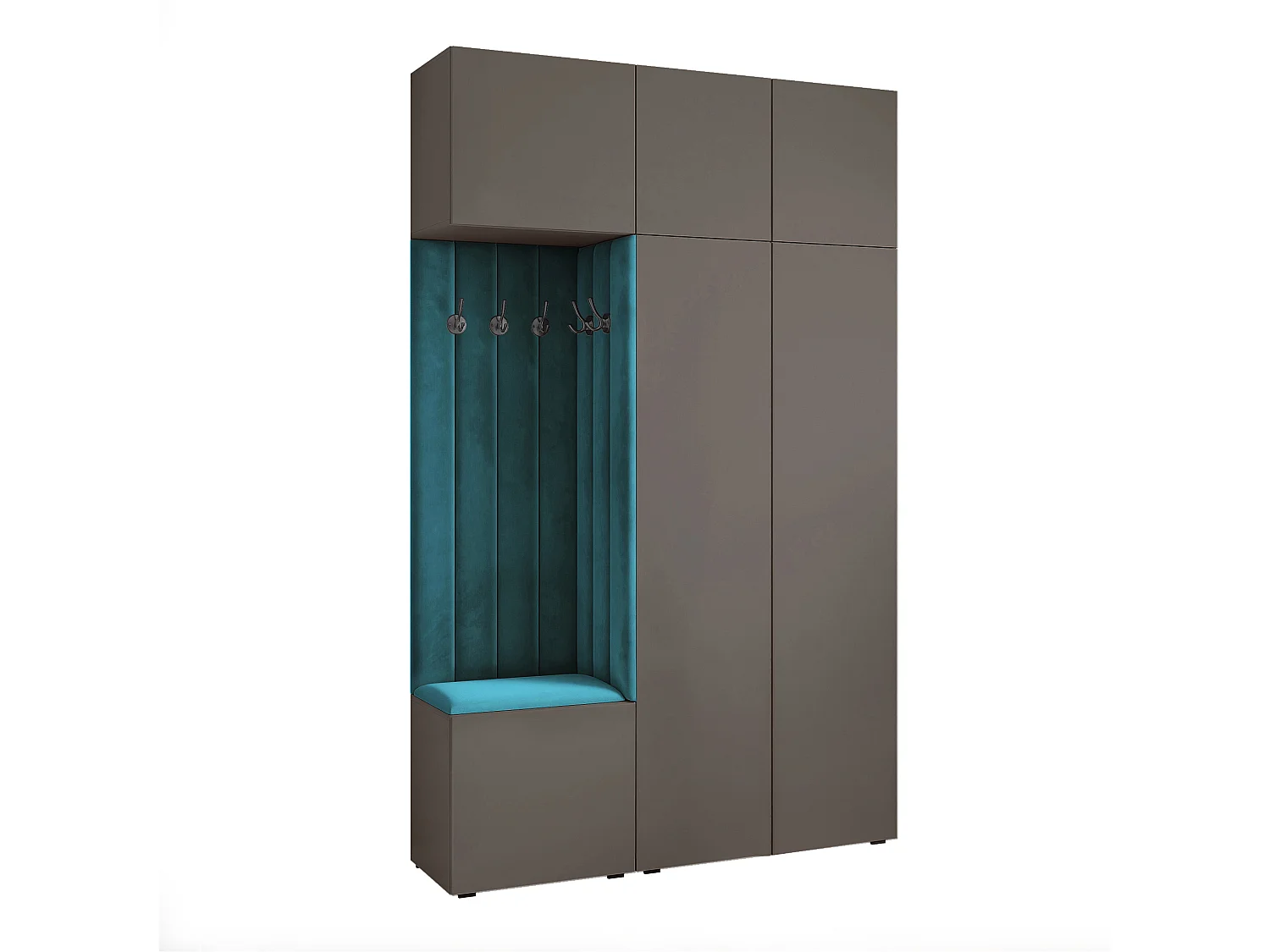 Garderobe Aria V7 Grijs Gestoffeerd Fluweel Marineblauw Haken en Planken