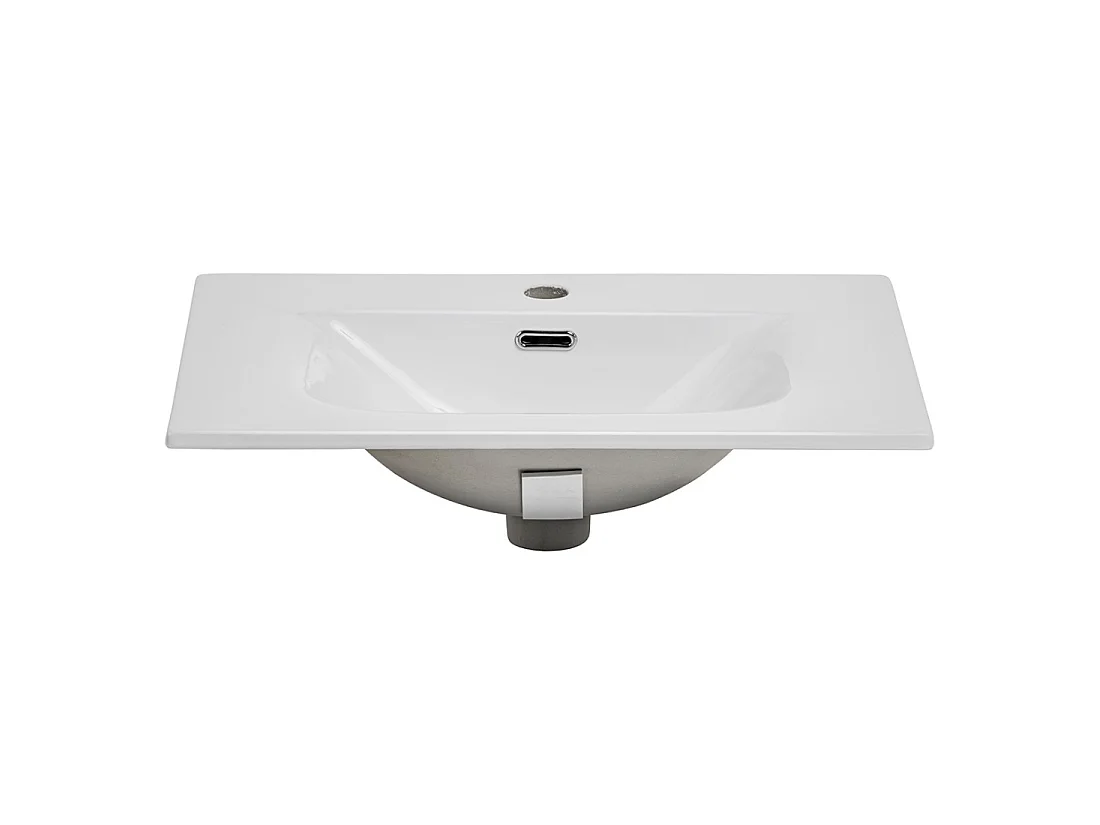 Rechthoekige inbouwwastafel van glanzend wit keramiek 80cm