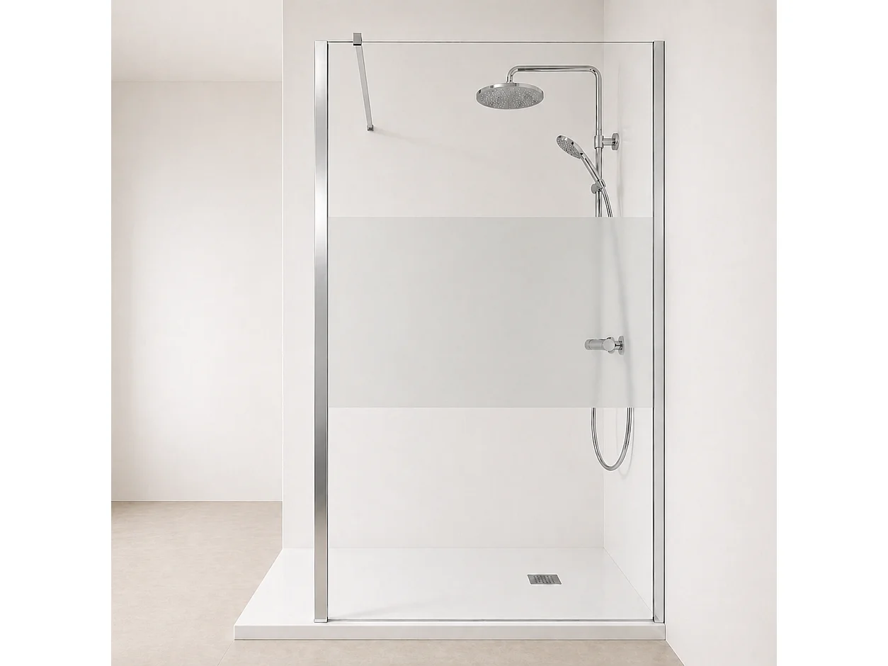 Onbath's Paroi de douche fixe 60x195 en verre anticalcaire 6mm avec bande centrale givrée - Accessoires en chromé