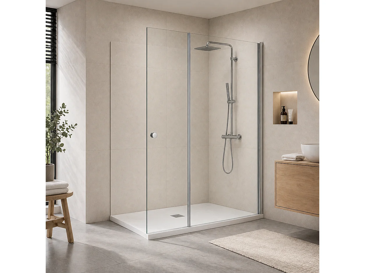 Onbath's Paroi de douche 60+60 cm avec volet pivotant en verre transparent anticalcaire profilés chromés