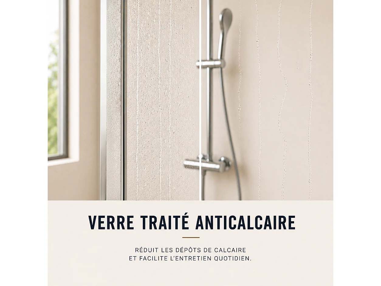 Onbath's Paroi de douche 100+40 cm avec volet pivotant en verre transparent anticalcaire profilés chromés