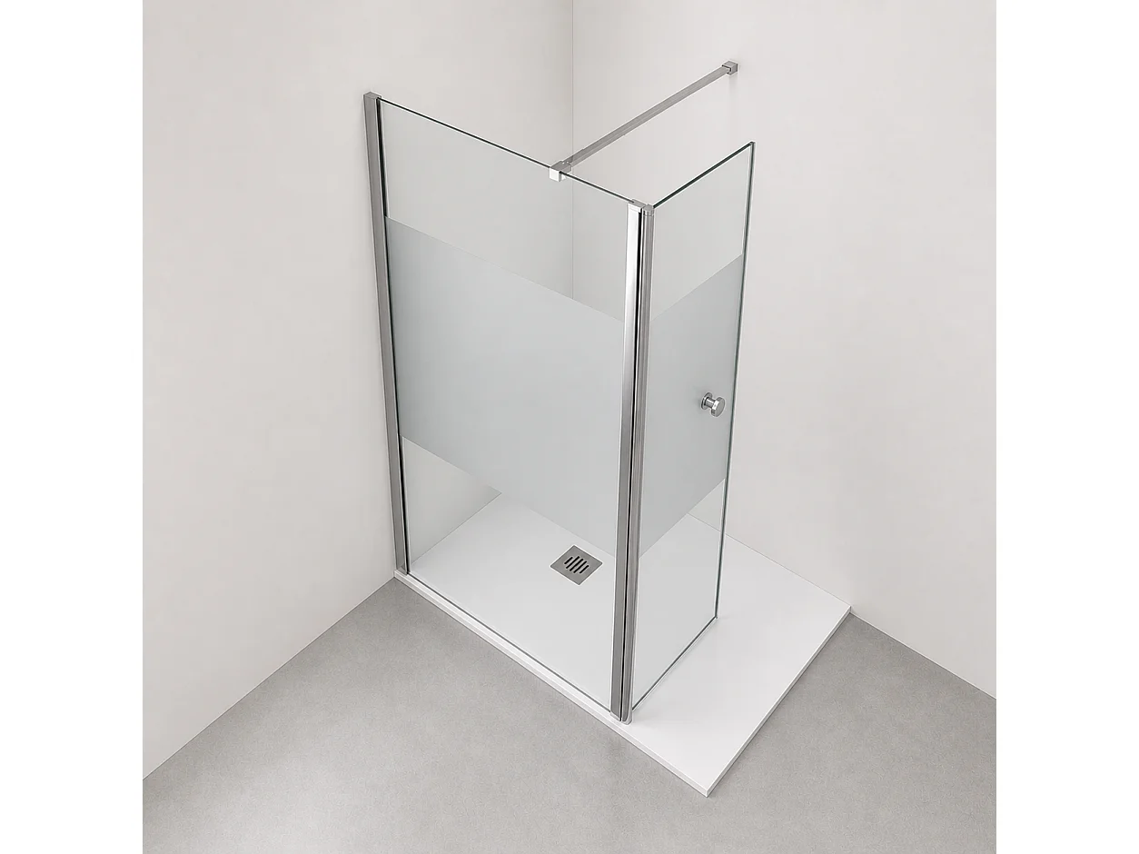 Onbath's Paroi de douche 70+40 cm avec déflecteur en verre transparent à bande dépolie - profilés chromés