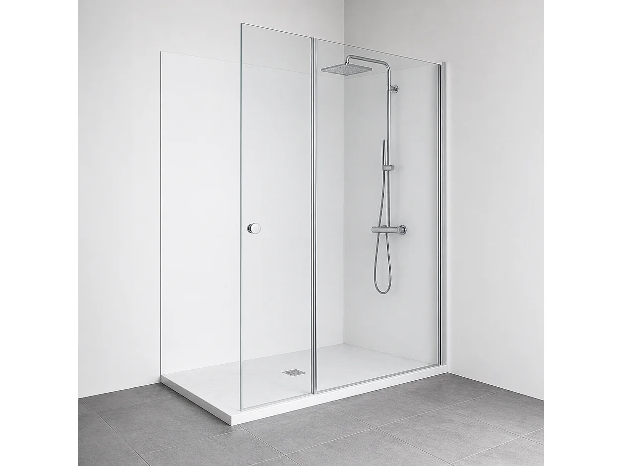 Onbath's Paroi de douche 40+70 cm avec volet pivotant en verre transparent anticalcaire profilés chromés