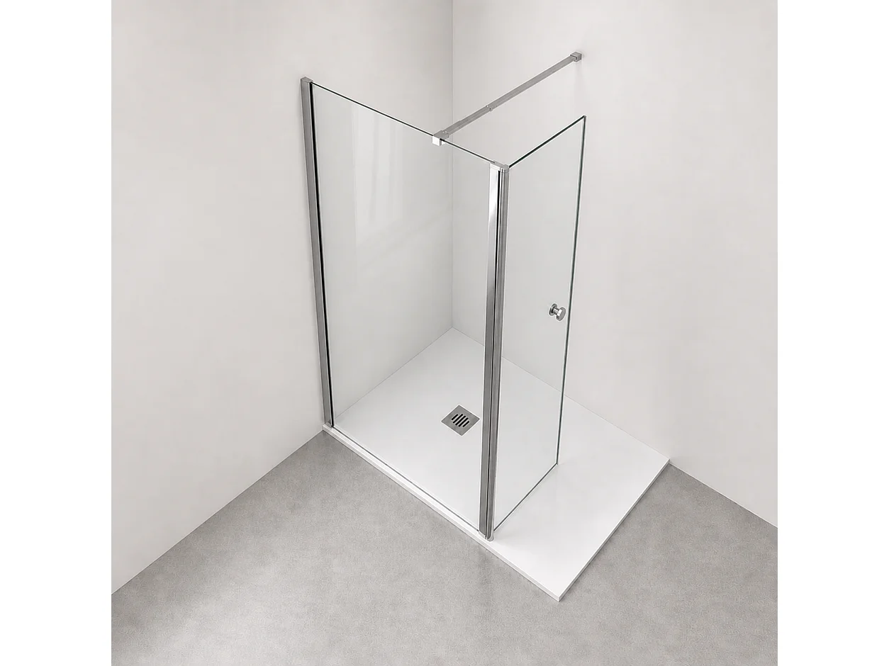 Onbath's Paroi de douche 90+70 cm avec volet pivotant en verre transparent anticalcaire profilés chromés