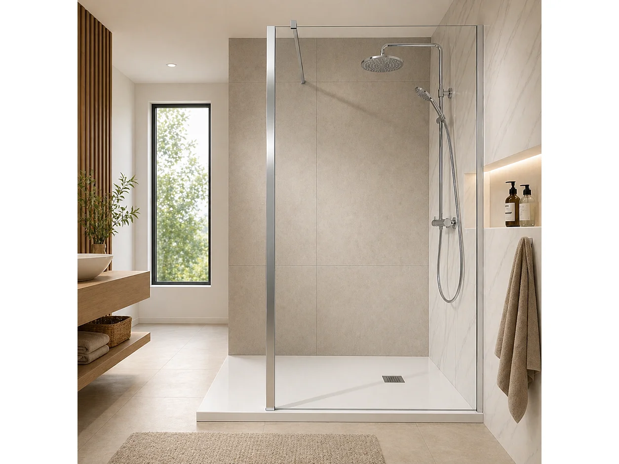 Onbath's Paroi de douche fixe 80x195 en verre anticalcaire 6mm transparent Easy Clean - Accessoires en chromé