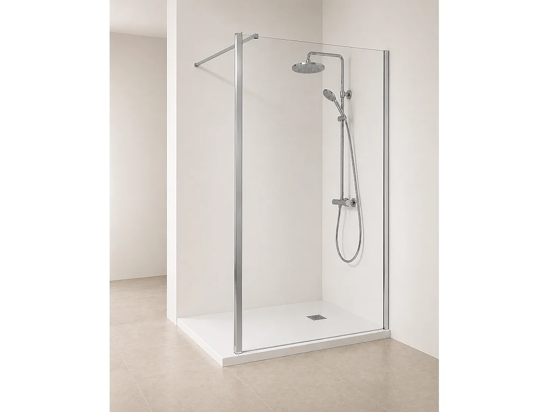 Onbath's Paroi de douche fixe 90x195 en verre anticalcaire 6mm transparent Easy Clean - Accessoires en chromé