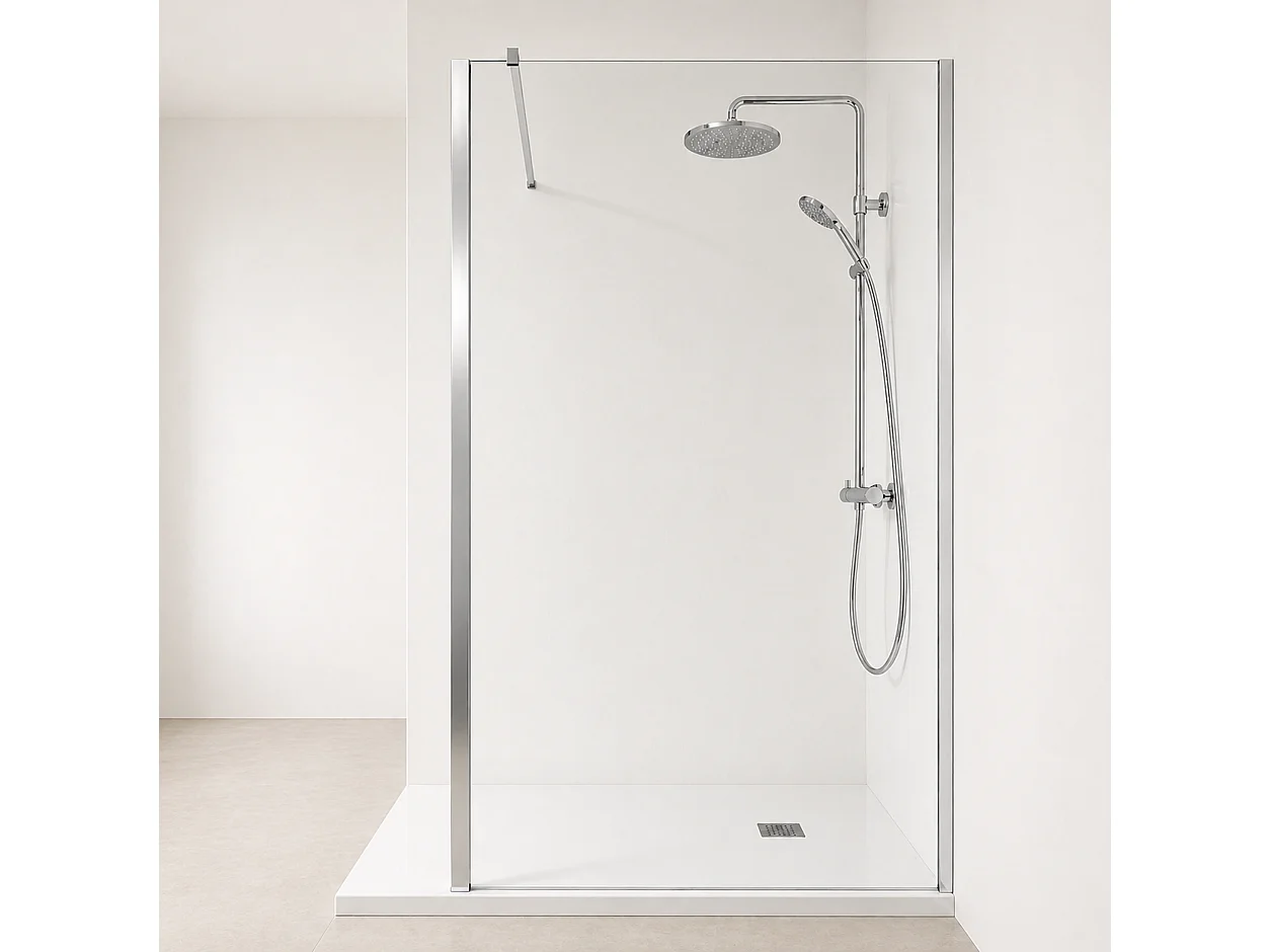 Onbath's Paroi de douche fixe 90x195 en verre anticalcaire 6mm transparent Easy Clean - Accessoires en chromé