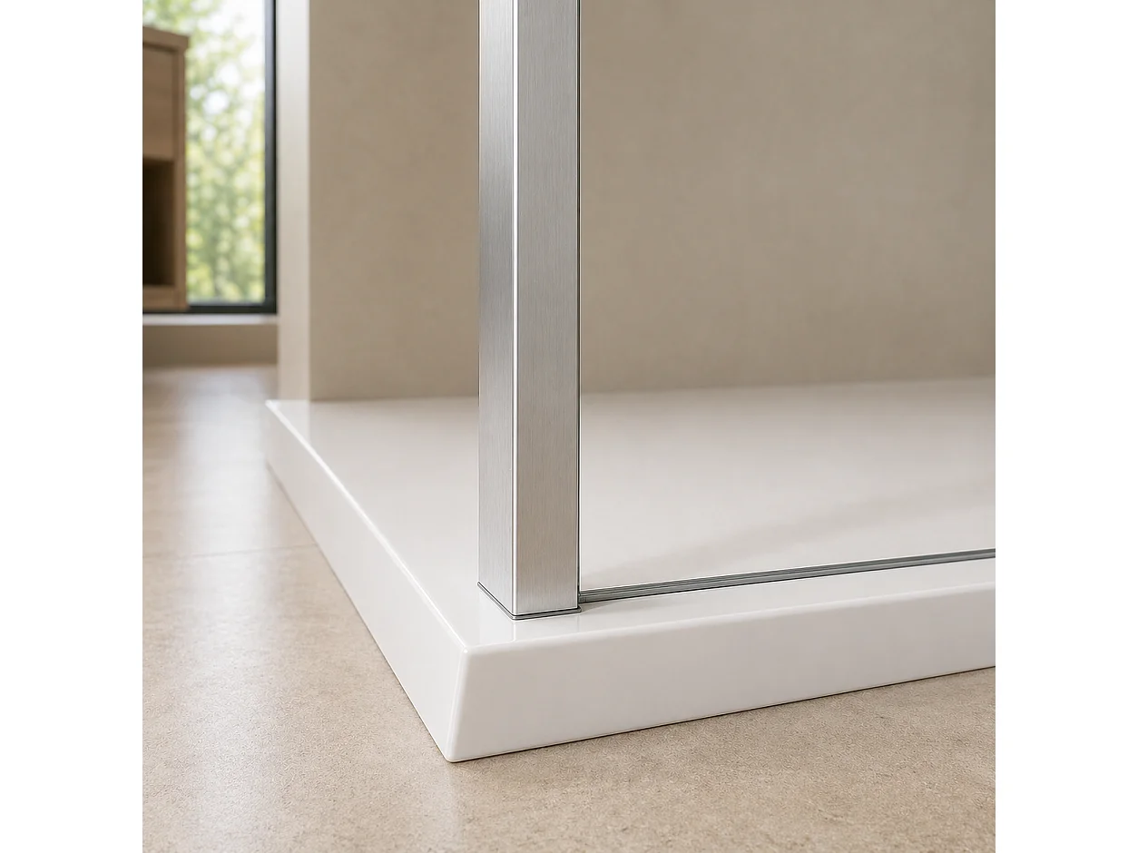 Onbath's Paroi de douche fixe 120x195 en verre anticalcaire 6mm avec bande centrale givrée - Accessoires en chromé