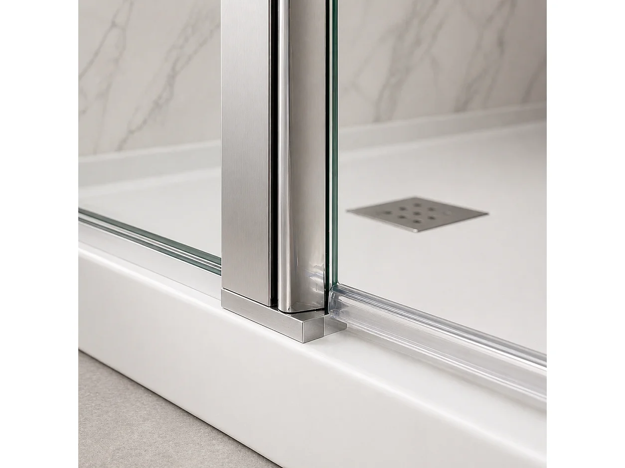 Onbath's Paroi de douche 80+60 cm avec déflecteur en verre transparent à bande dépolie - profilés chromés