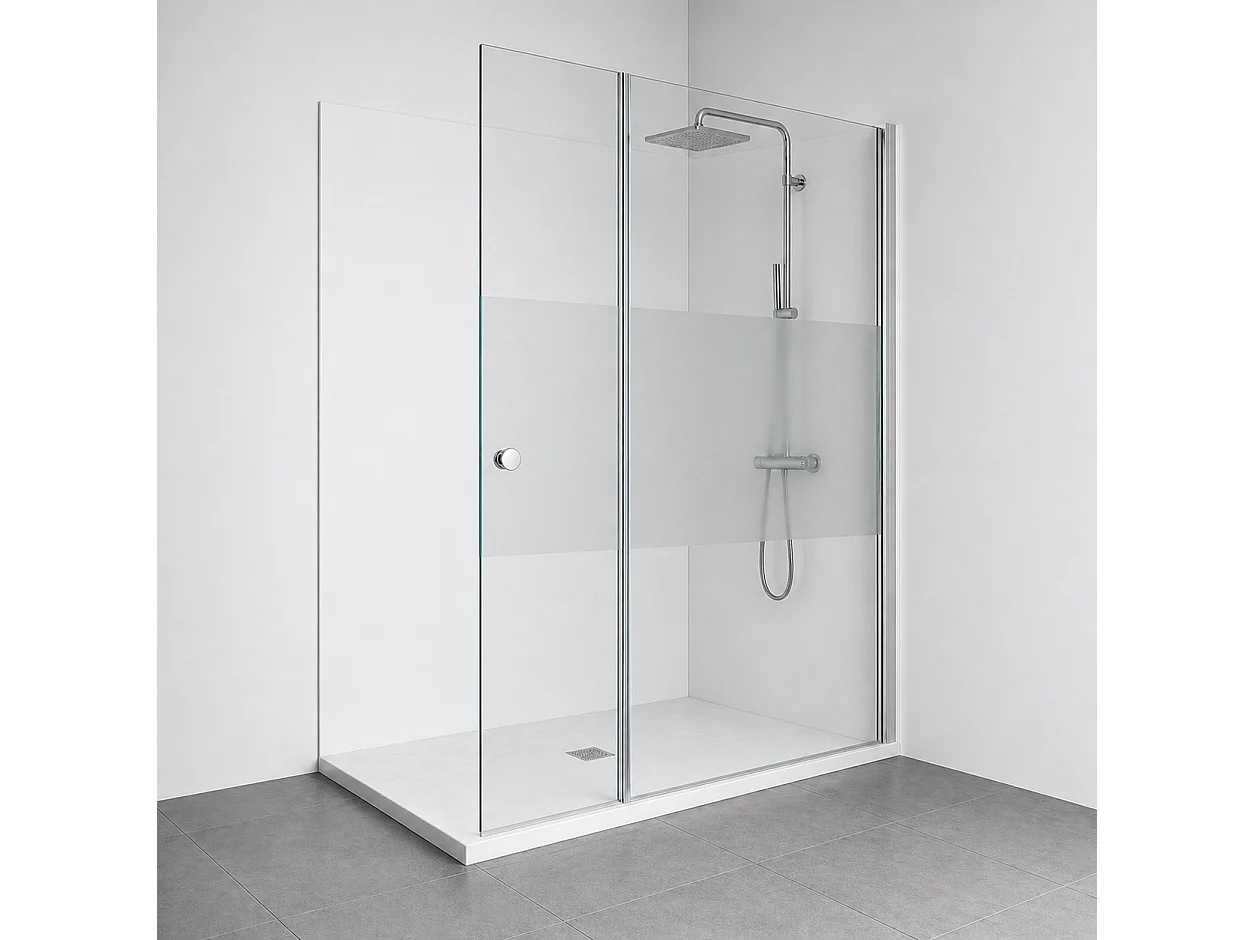 Onbath's Paroi de douche 30+70 cm avec déflecteur en verre transparent à bande dépolie - profilés chromés