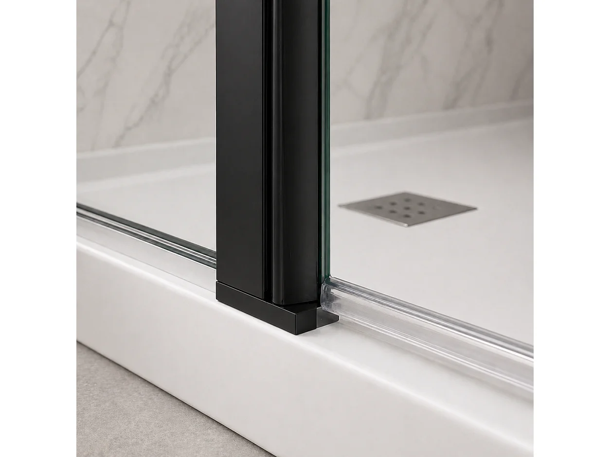 Onbath's Paroi de douche 90+60 retour pivotant cranté verre EASY CLEAN à bande sablée - accessoires noir mat
