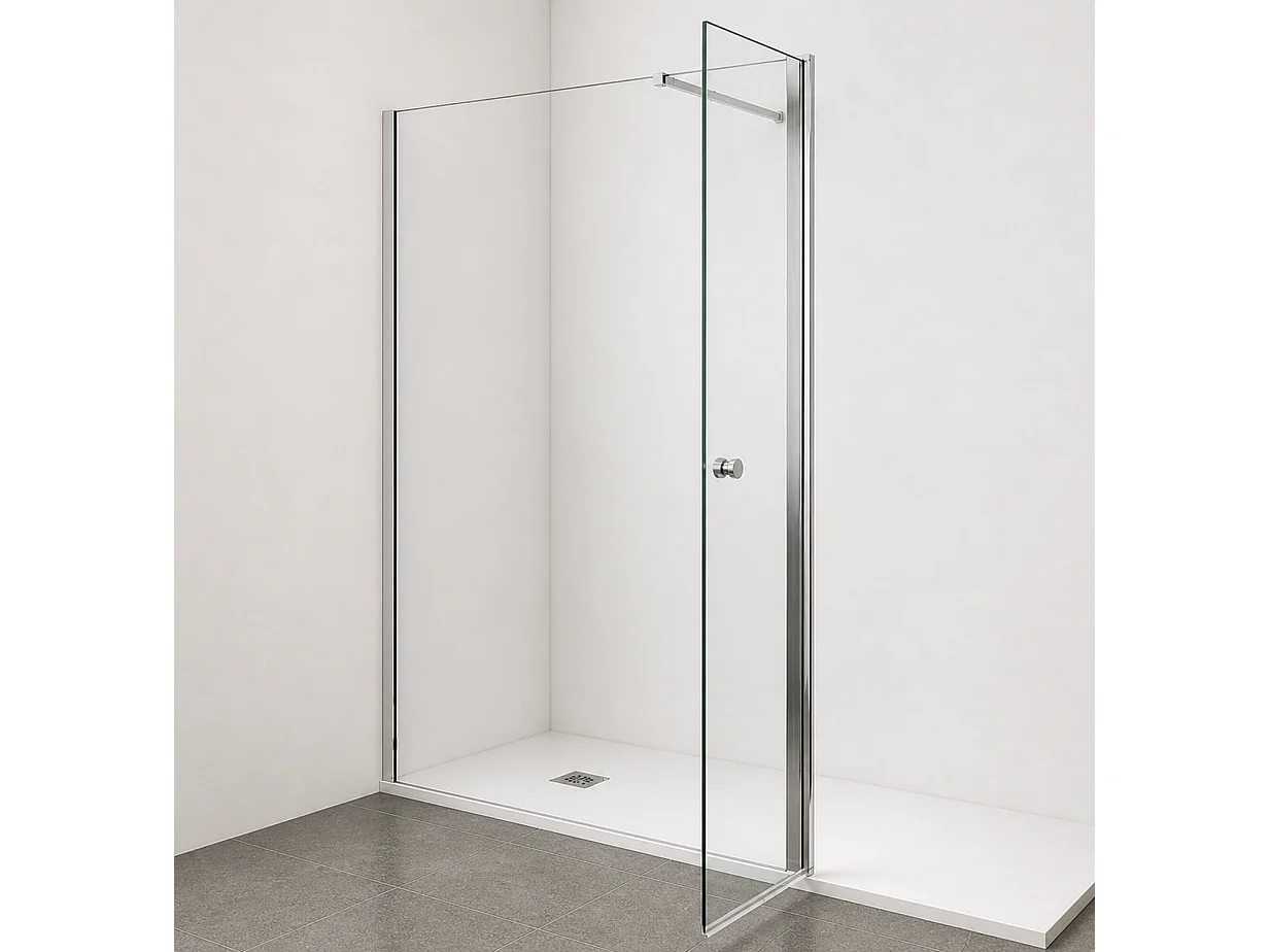 Onbath's Paroi de douche 100+60 cm avec volet pivotant en verre transparent anticalcaire profilés chromés
