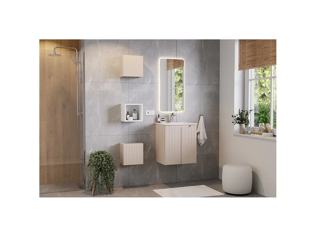 Wastafel om in te bouwen VELOA 60 cm in glanzend wit compact keramiek