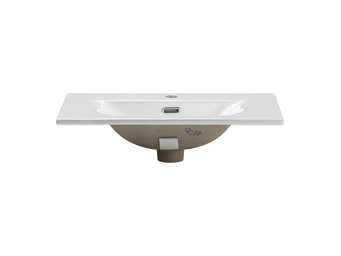 Wastafel om in te bouwen VELOA 60 cm in glanzend wit compact keramiek