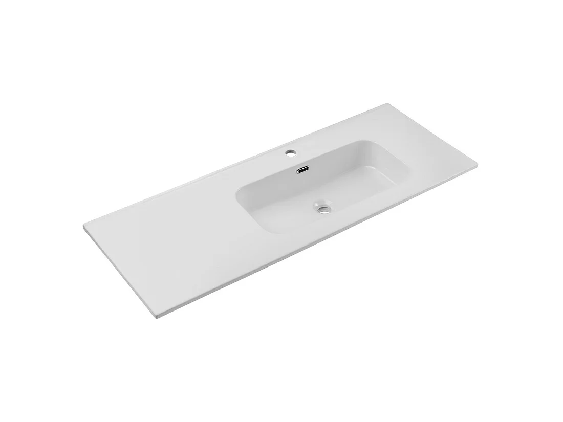 Lavabo para encastrar ESSEN 120 cm en cerámica blanca brillante desplazado a la derecha