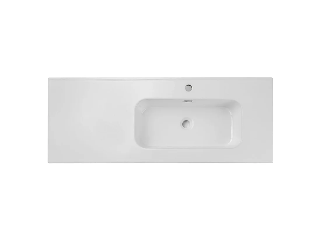 Lavabo para encastrar ESSEN 120 cm en cerámica blanca brillante desplazado a la derecha