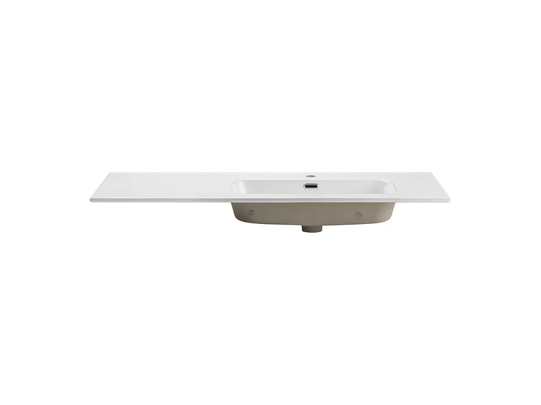 Lavabo para encastrar ESSEN 120 cm en cerámica blanca brillante desplazado a la derecha