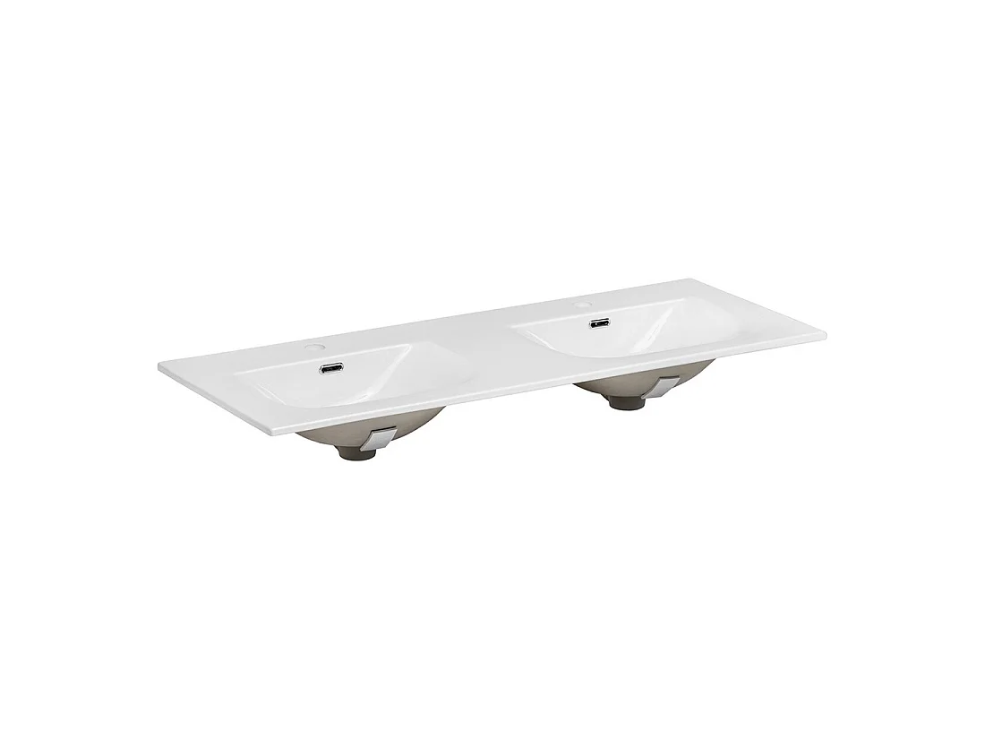 Doble lavabo VELOA 120 cm cubetas ovales cerámica blanco brillante