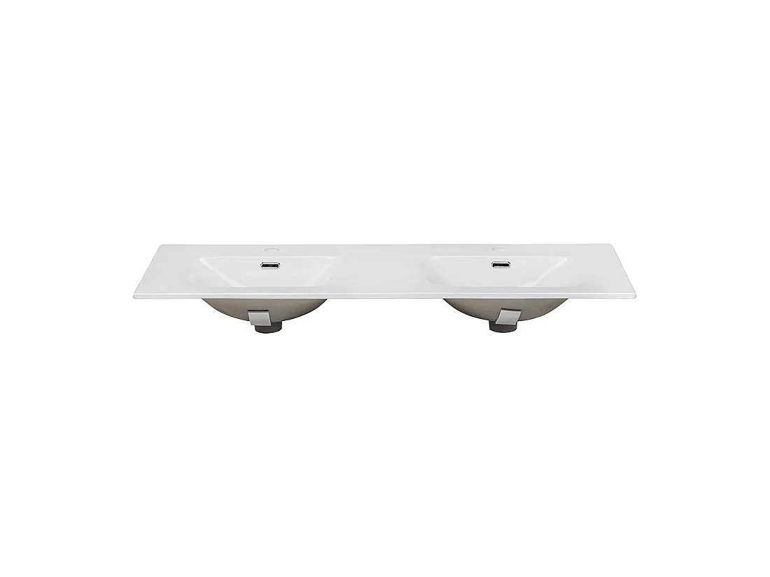 Doble lavabo VELOA 120 cm cubetas ovales cerámica blanco brillante