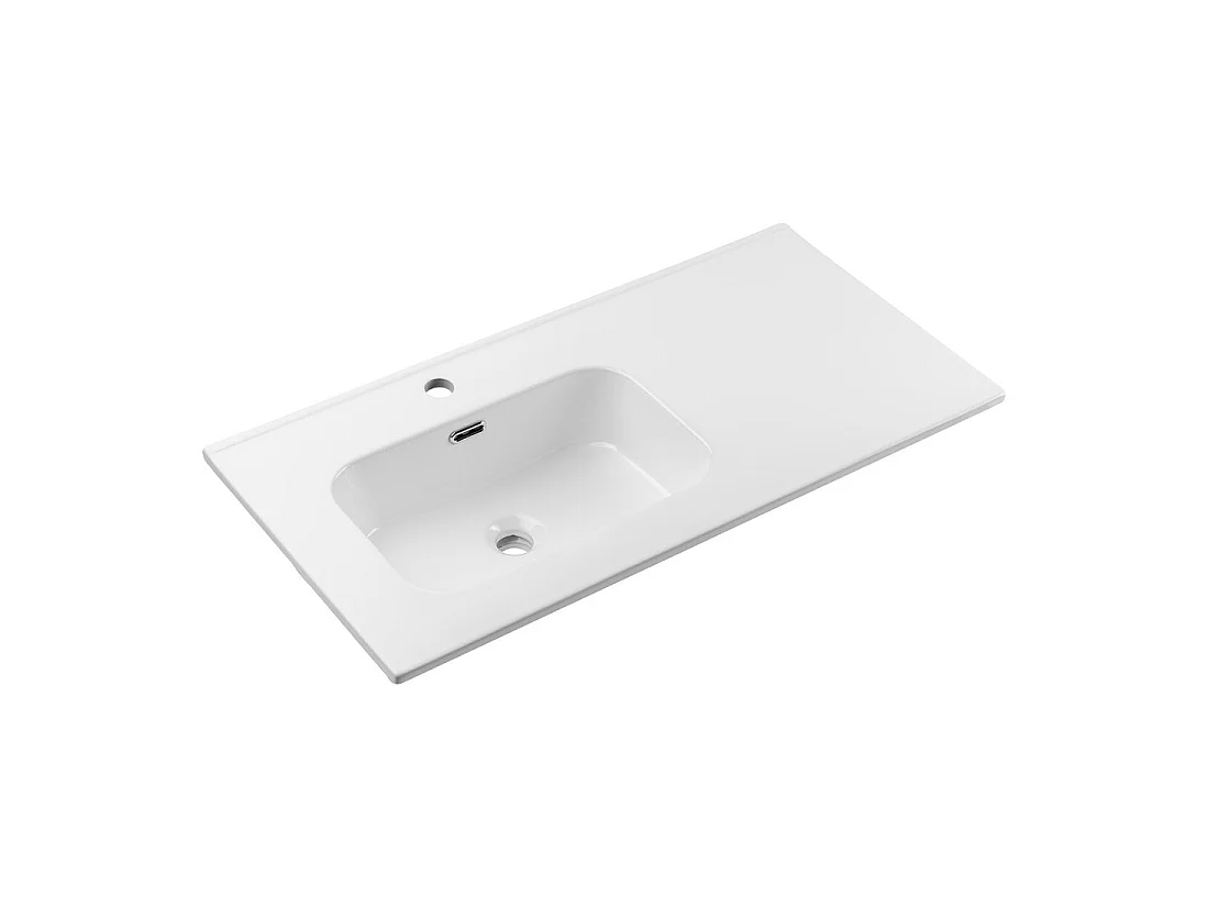 Lavabo empotrable ESSEN 90 cm cuenca desplazada izquierda cerámica blanco brillante