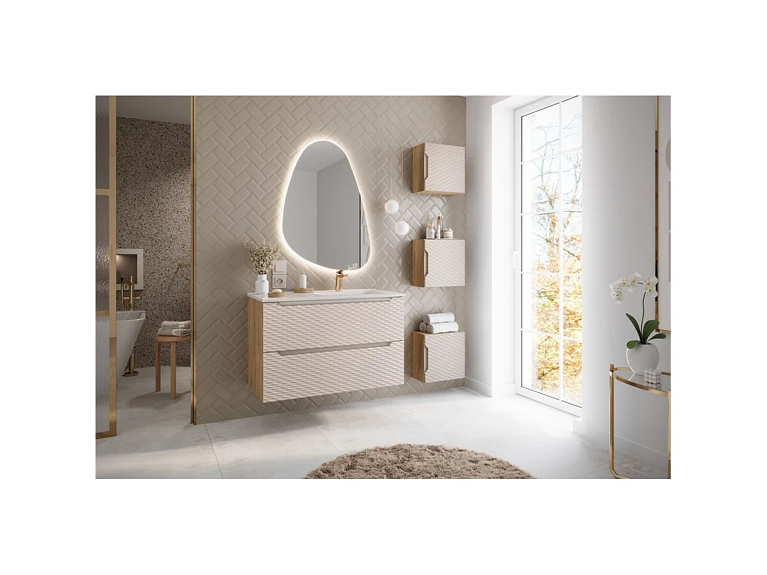 Lavabo empotrable ESSEN 90 cm cuenca desplazada izquierda cerámica blanco brillante
