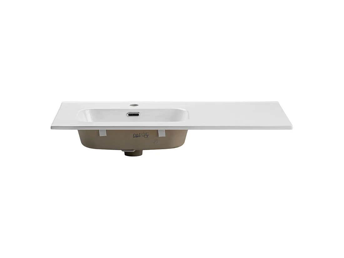 Lavabo empotrable ESSEN 90 cm cuenca desplazada izquierda cerámica blanco brillante