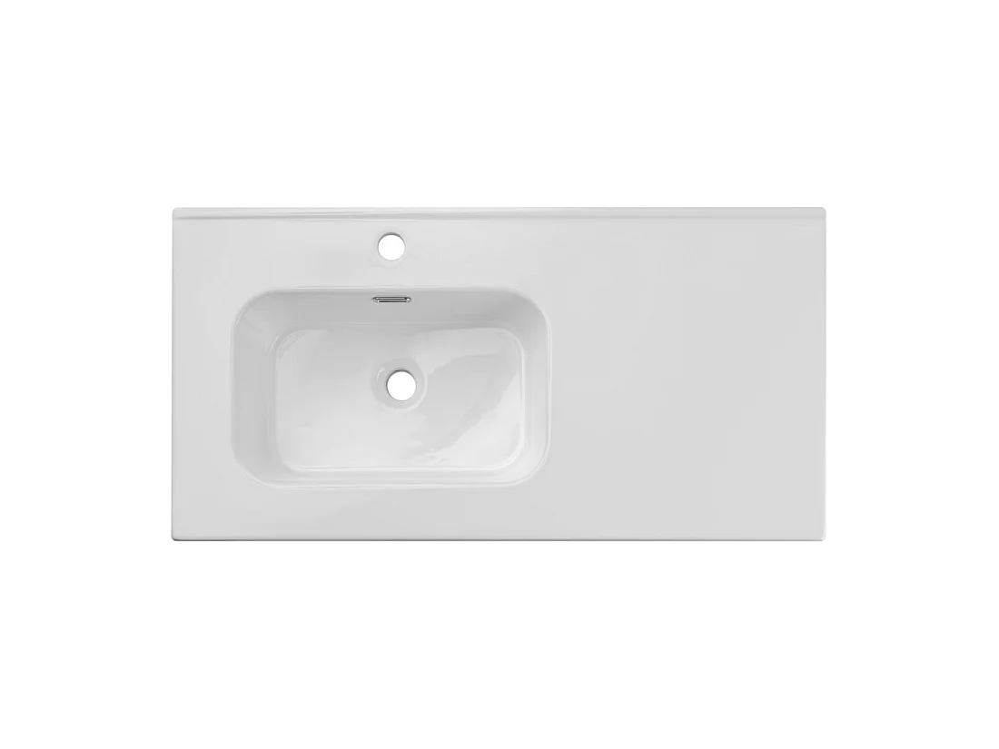 Lavabo empotrable ESSEN 90 cm cuenca desplazada izquierda cerámica blanco brillante