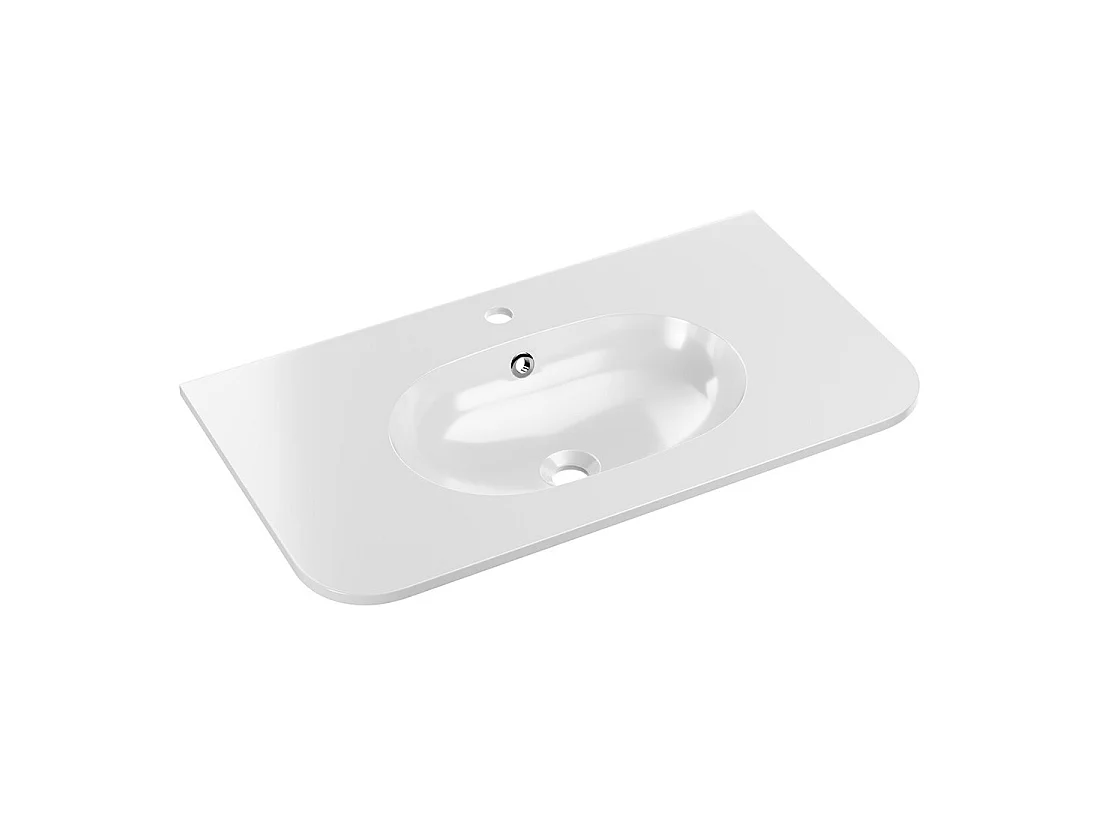 Lavabo empotrable LINEA 80 cm resina mineral blanco brillante diseño ovalado