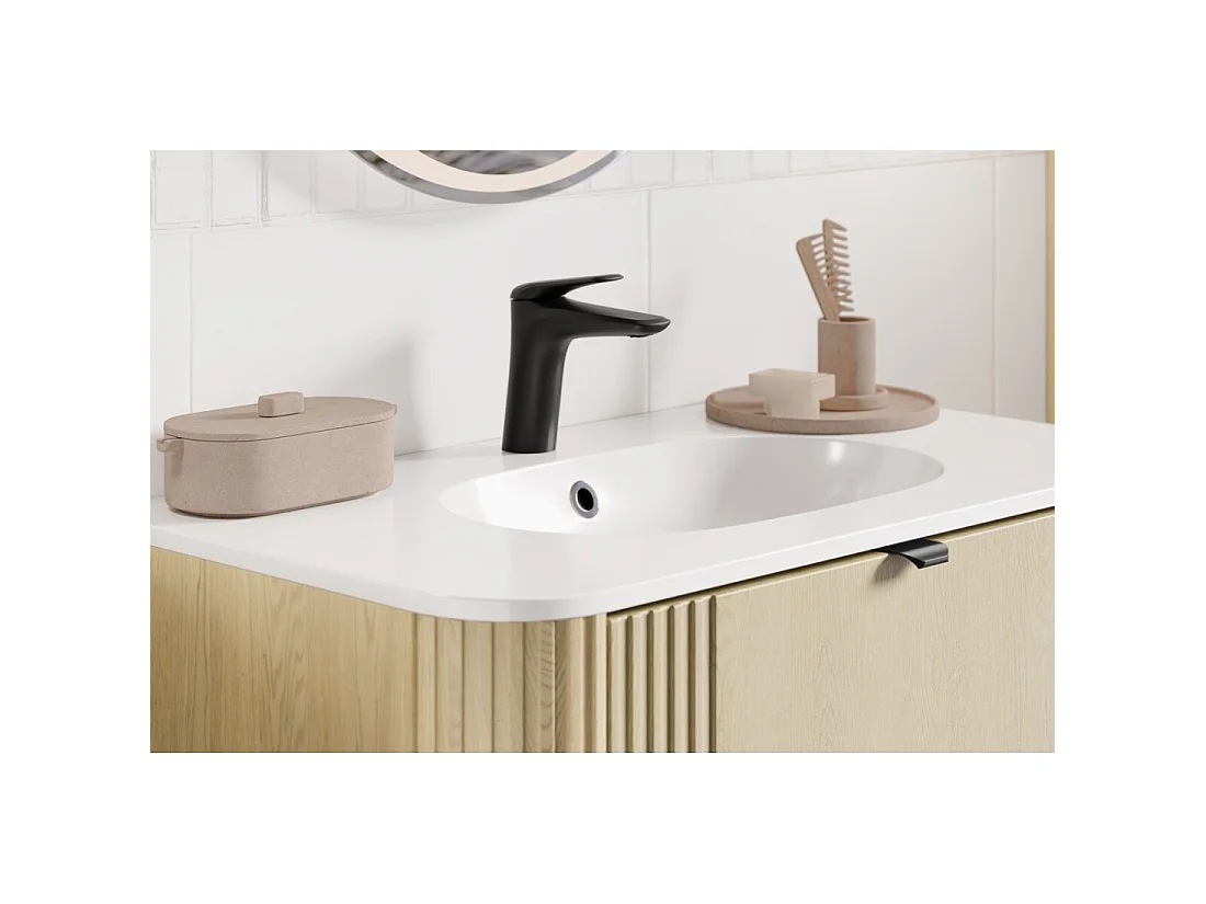 Lavabo empotrable LINEA 80 cm resina mineral blanco brillante diseño ovalado