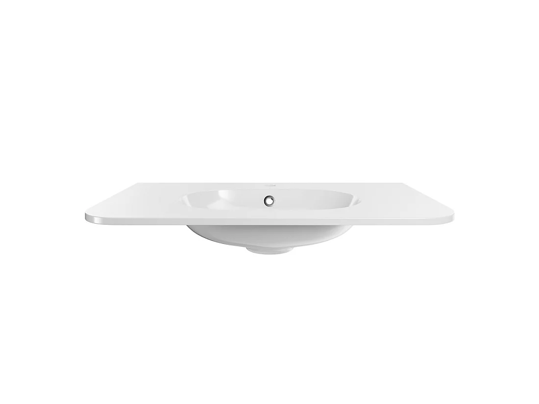 Lavabo empotrable LINEA 80 cm resina mineral blanco brillante diseño ovalado