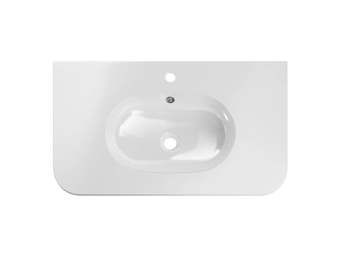 Lavabo empotrable LINEA 80 cm resina mineral blanco brillante diseño ovalado
