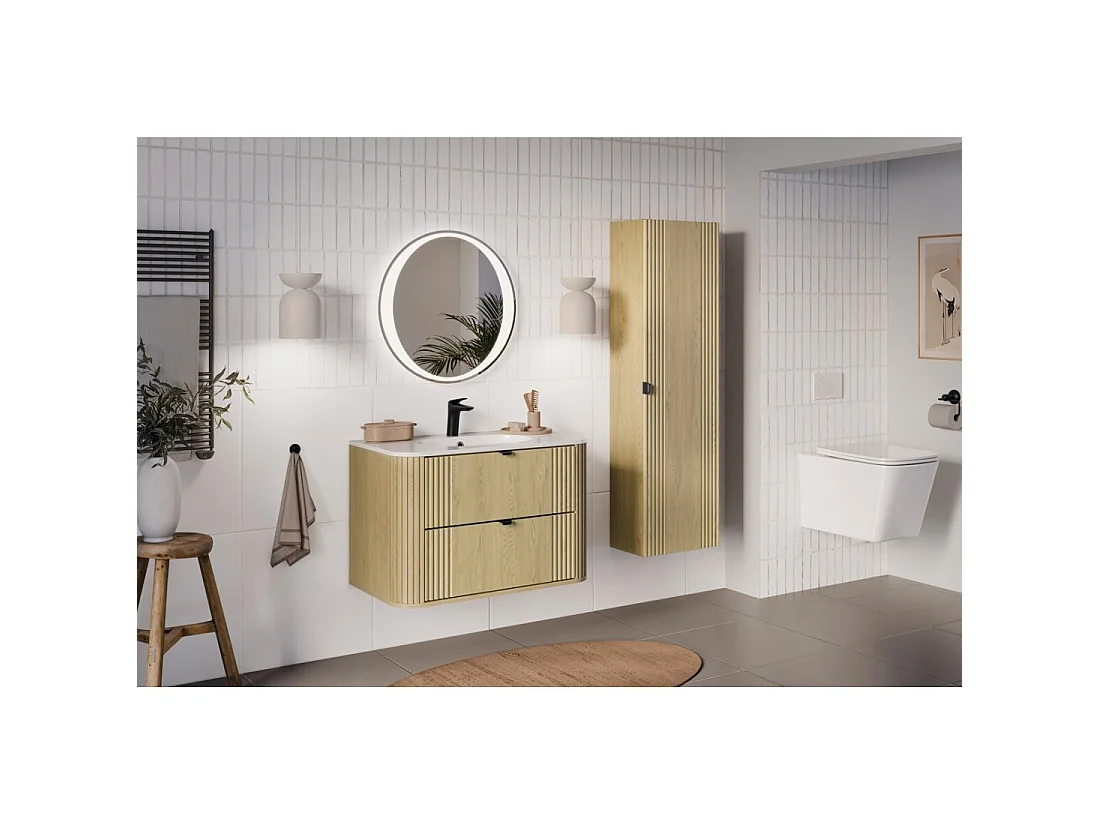Lavabo empotrable LINEA 80 cm resina mineral blanco brillante diseño ovalado
