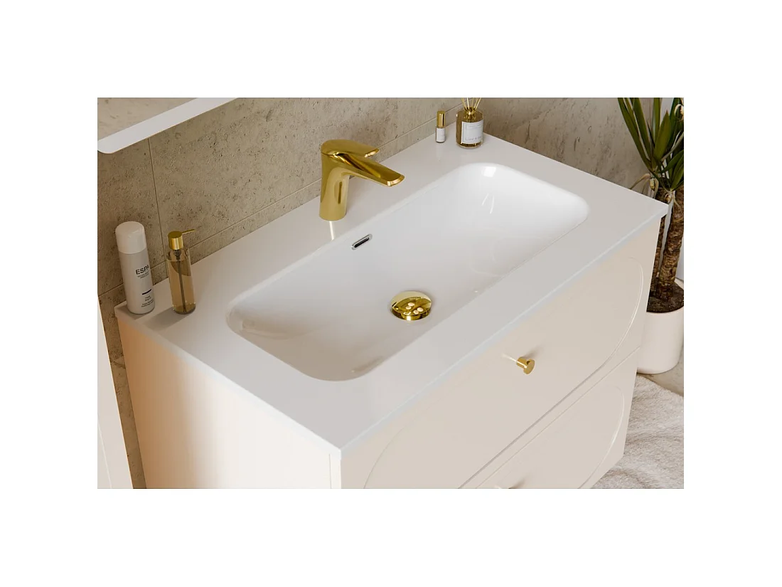 Lavabo incasso LARGO 80 cm ceramica bianco lucido design rettangolare