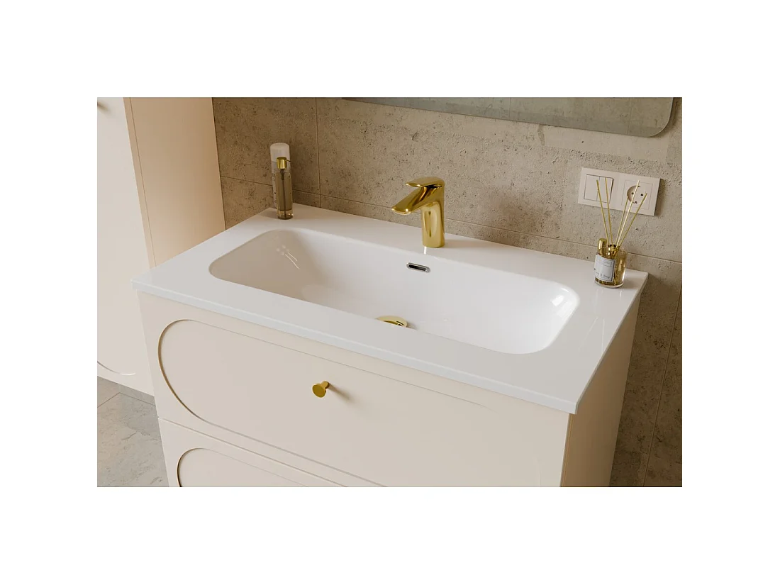 Lavabo incasso LARGO 80 cm ceramica bianco lucido design rettangolare