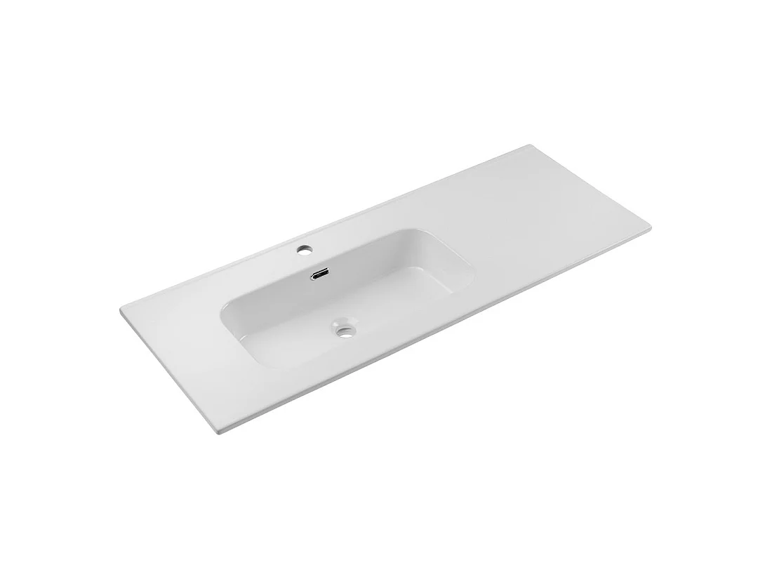 Vasque à encastrer ESSEN 120 cm en céramique blanche brillante décalée gauche