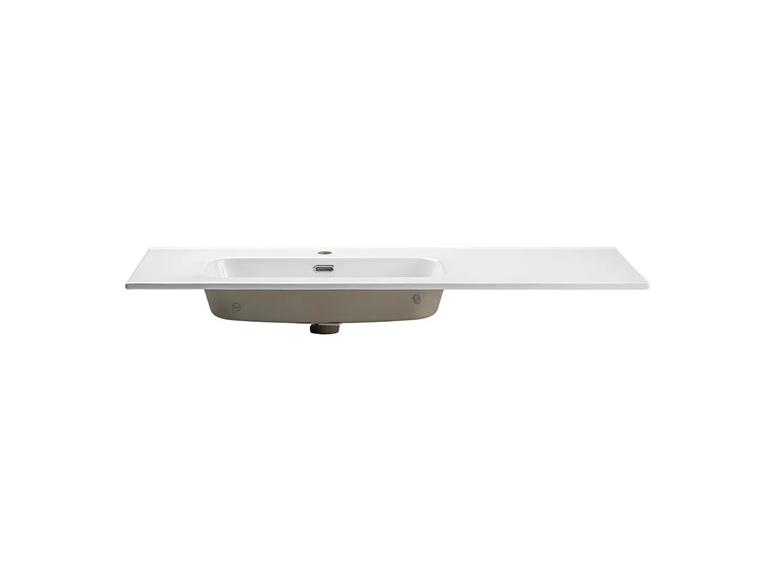 Vasque à encastrer ESSEN 120 cm en céramique blanche brillante décalée gauche