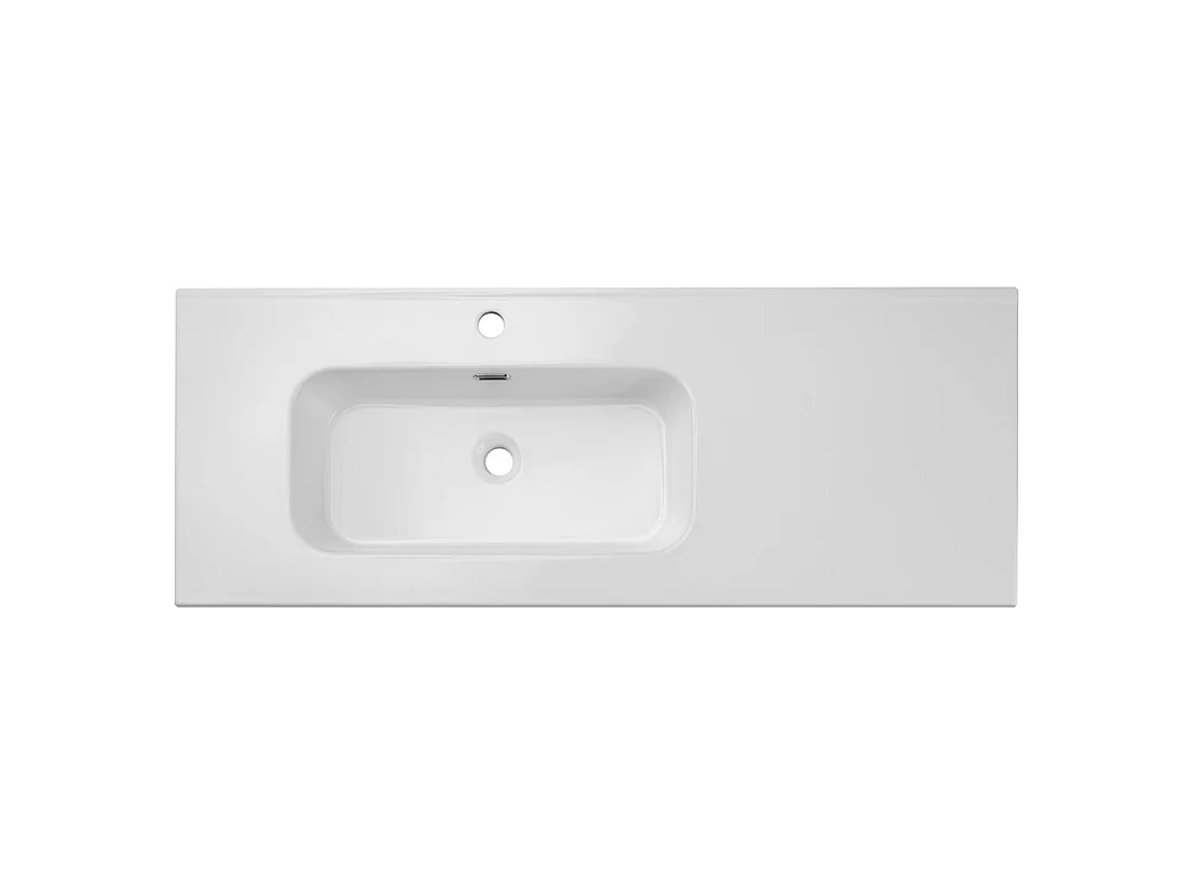 Vasque à encastrer ESSEN 120 cm en céramique blanche brillante décalée gauche