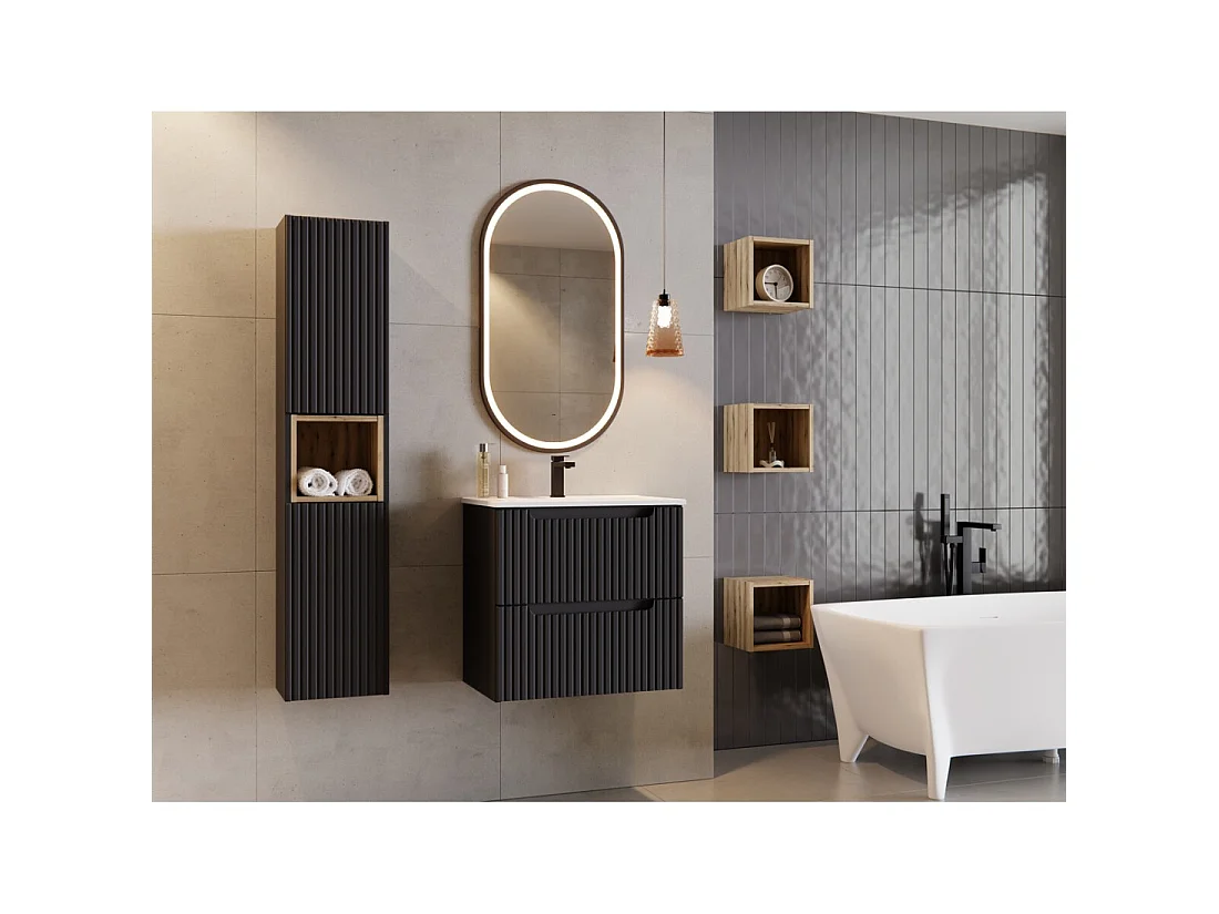 Lavabo de empotrar FLOW 80 cm cerámica blanco brillante diseño rectangular