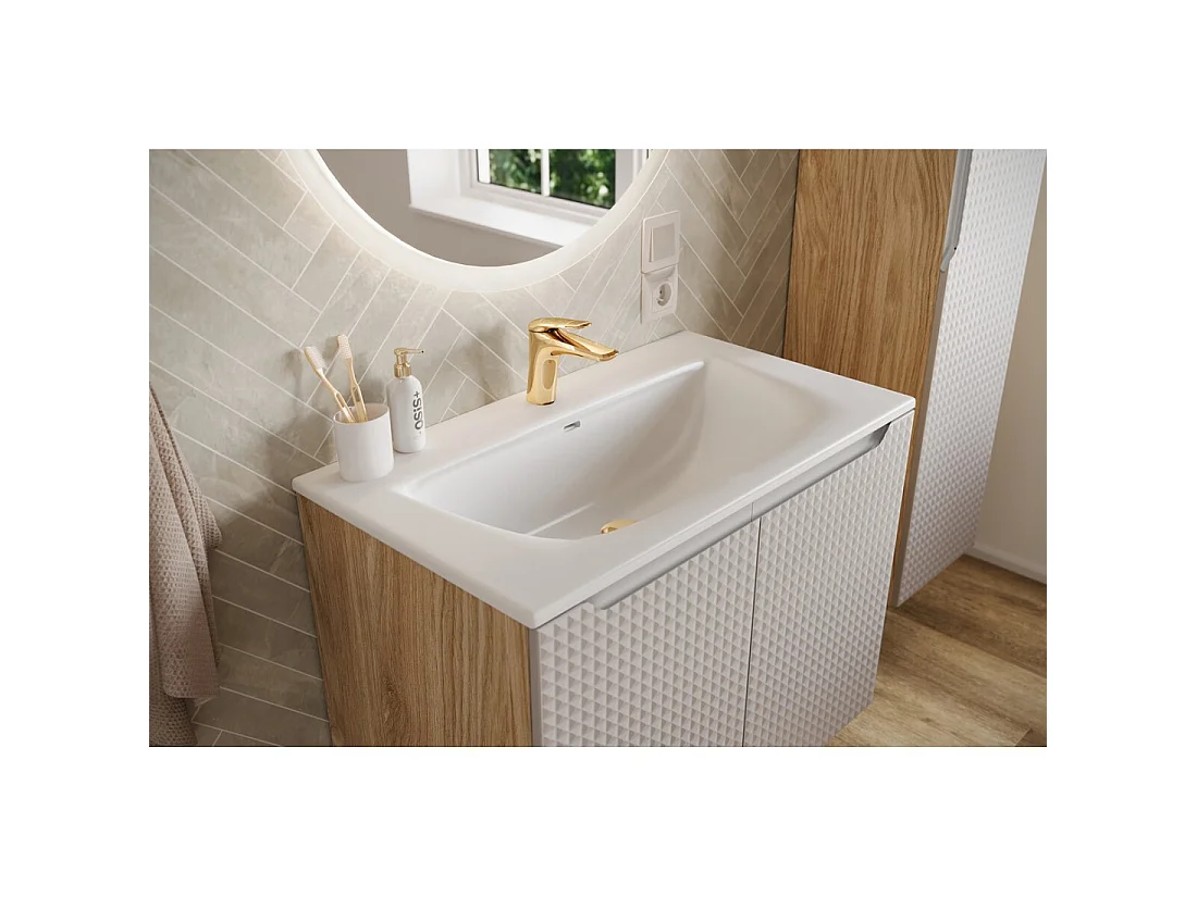 Lavabo de empotrar VELOA 80 cm cerámica blanco mate diseño moderno ovalado