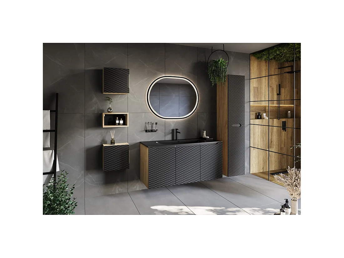 Lavabo empotrable VELOA 80 cm cerámica negro mate diseño moderno ovalado