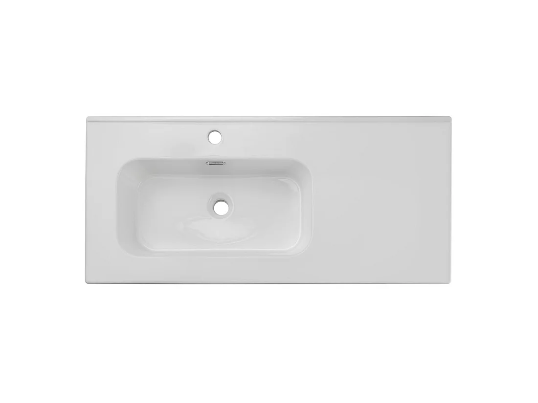 Vasque à encastrer ESSEN 100 cm en céramique blanche brillante décentrée gauche