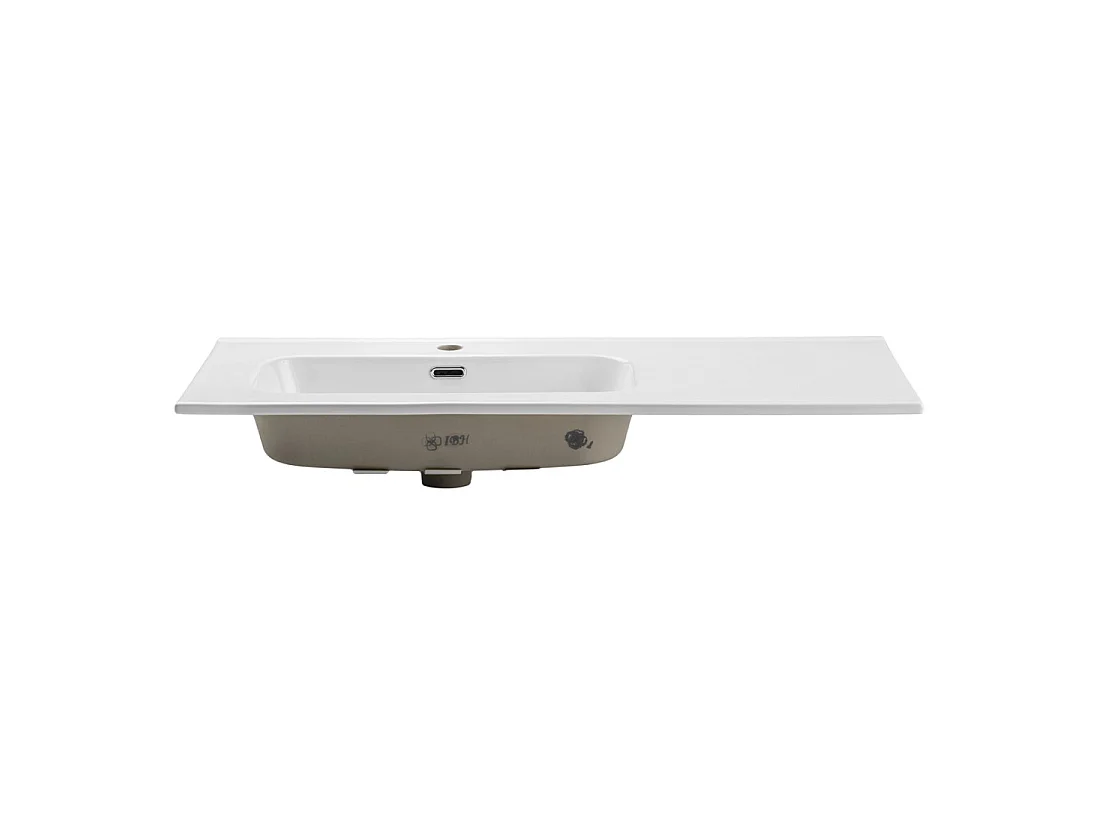 Vasque à encastrer ESSEN 100 cm en céramique blanche brillante décentrée gauche
