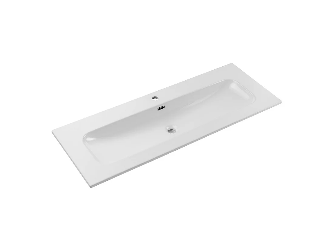 Lavabo XL da incasso LARGO 120 cm in ceramica bianca lucida