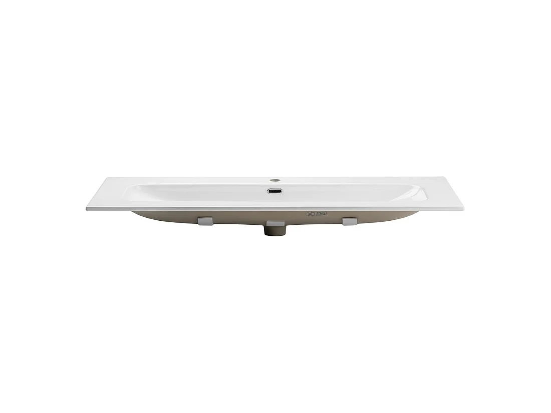 Lavabo XL da incasso LARGO 120 cm in ceramica bianca lucida