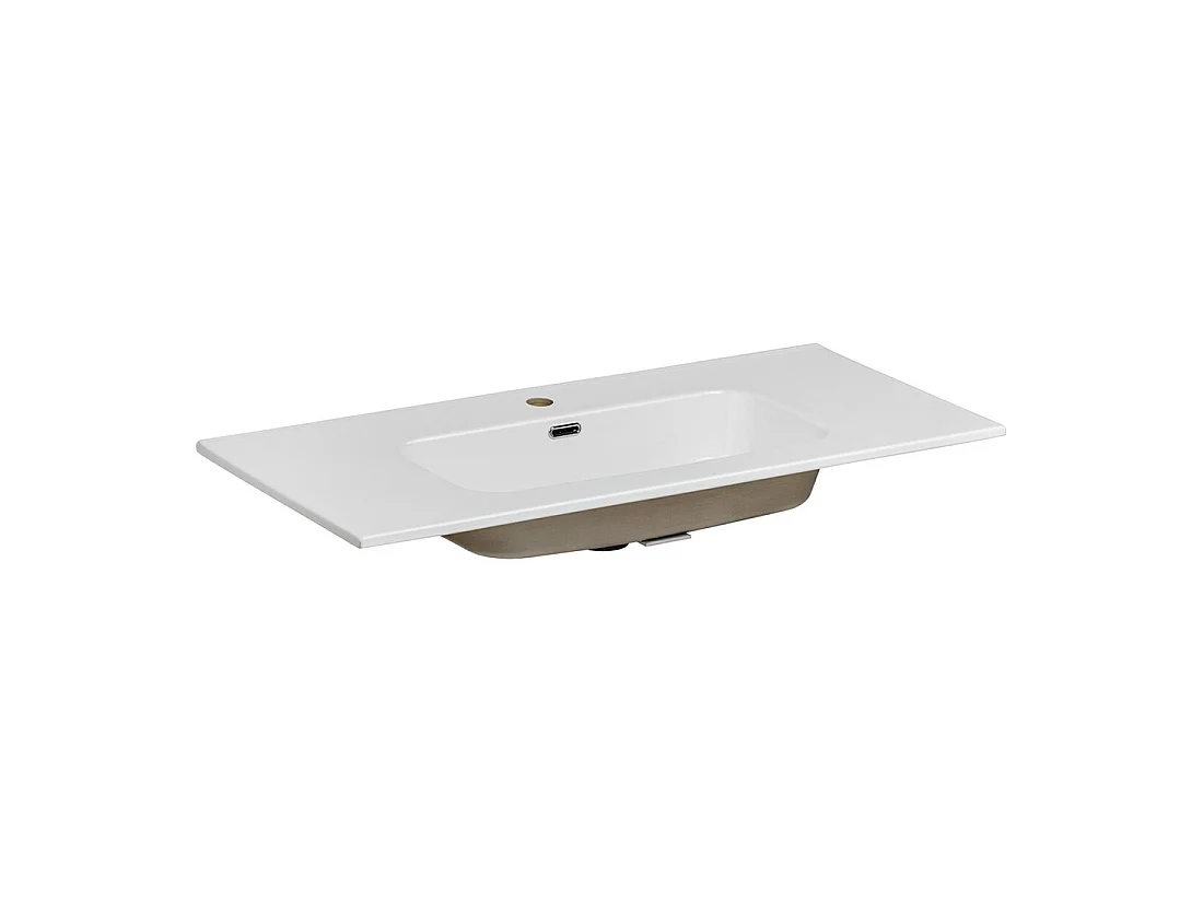 Lavabo da incasso KUBE 100 cm in ceramica bianca lucida