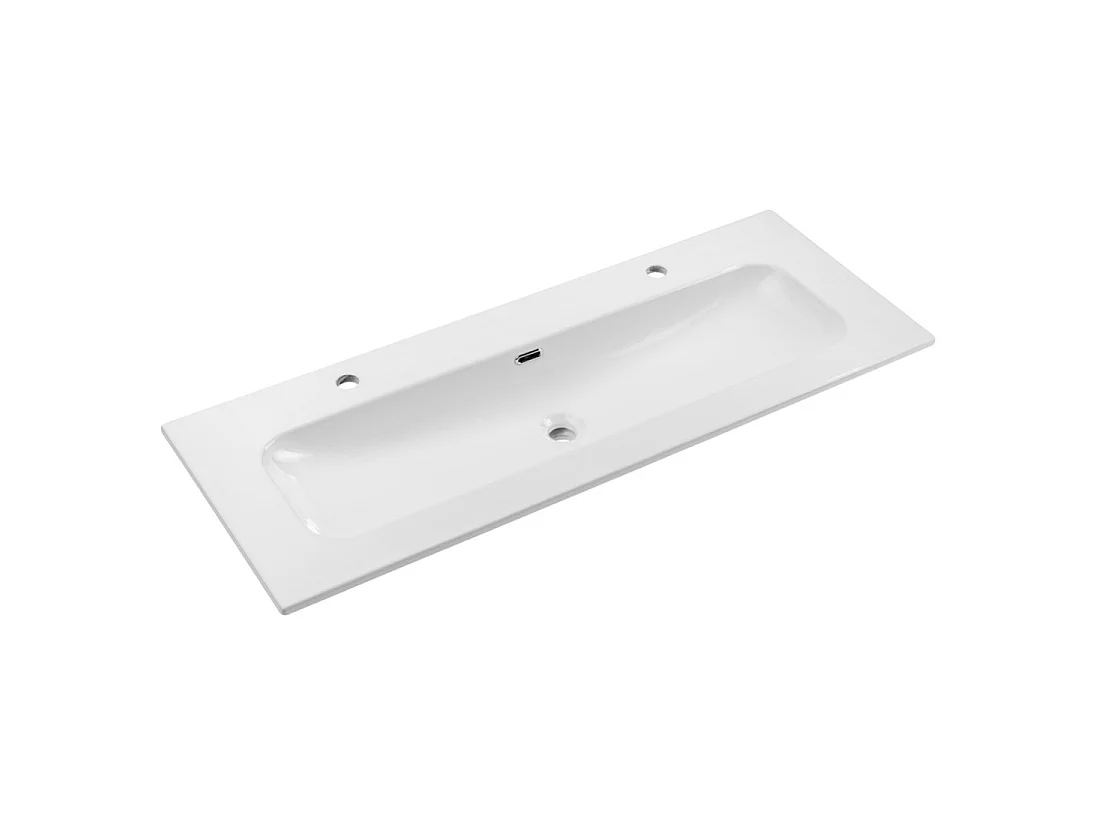 Vasque à encastrer LARGO 120 cm en céramique blanche brillante double robinet